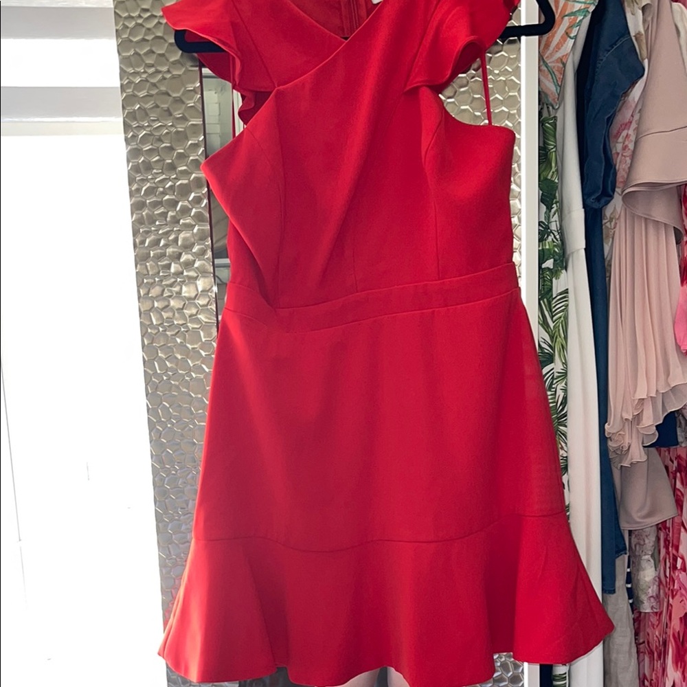 Adelyn Rae Red Asymmetrical Ruffled Cocktail Dress